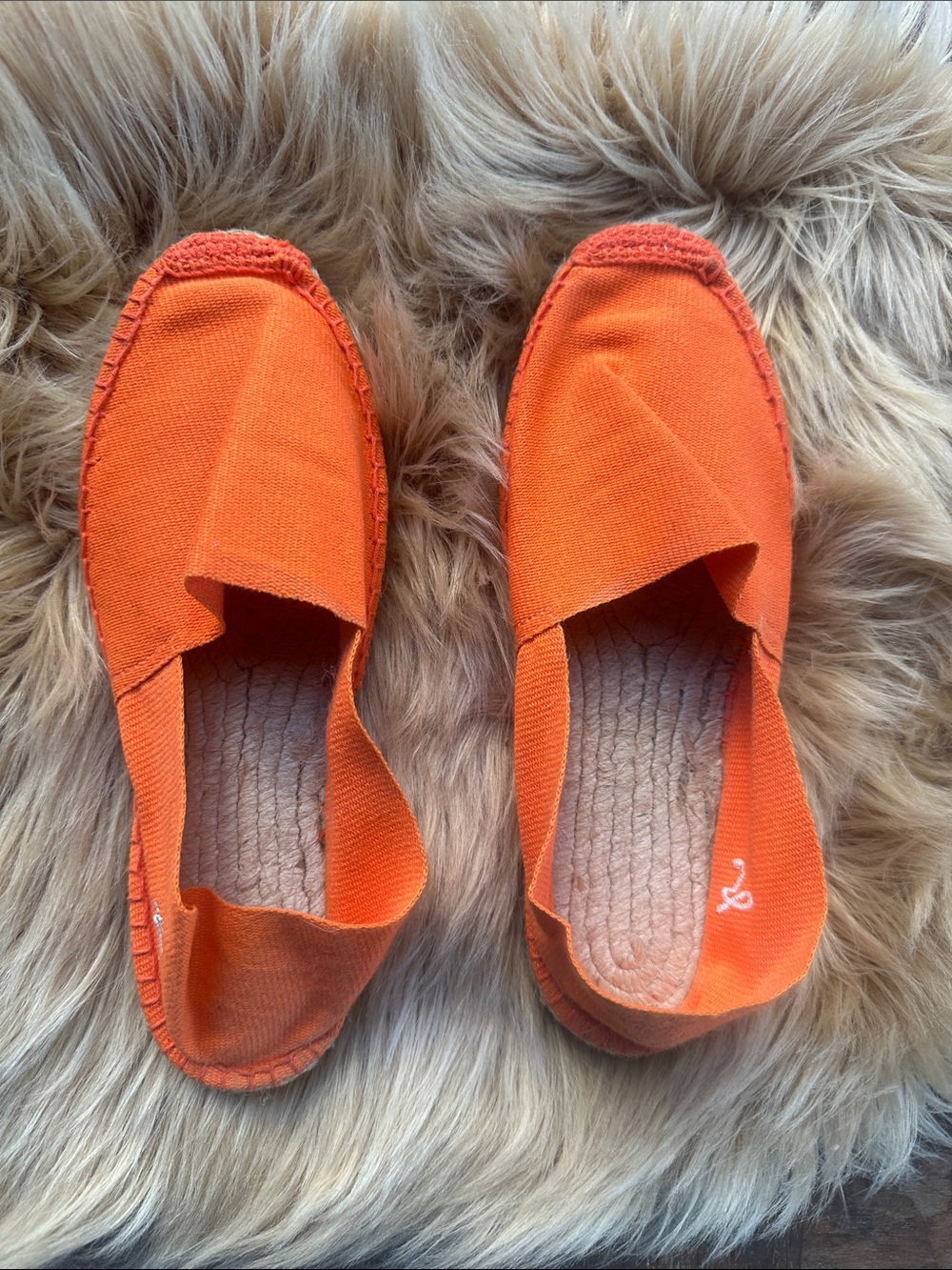 Cousu Main Vibrant Orange Canvas Espadrille Slip-Ons